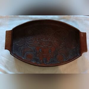 Vintage Brown Leather Embossed Tray 17"L x 10 1/4"W